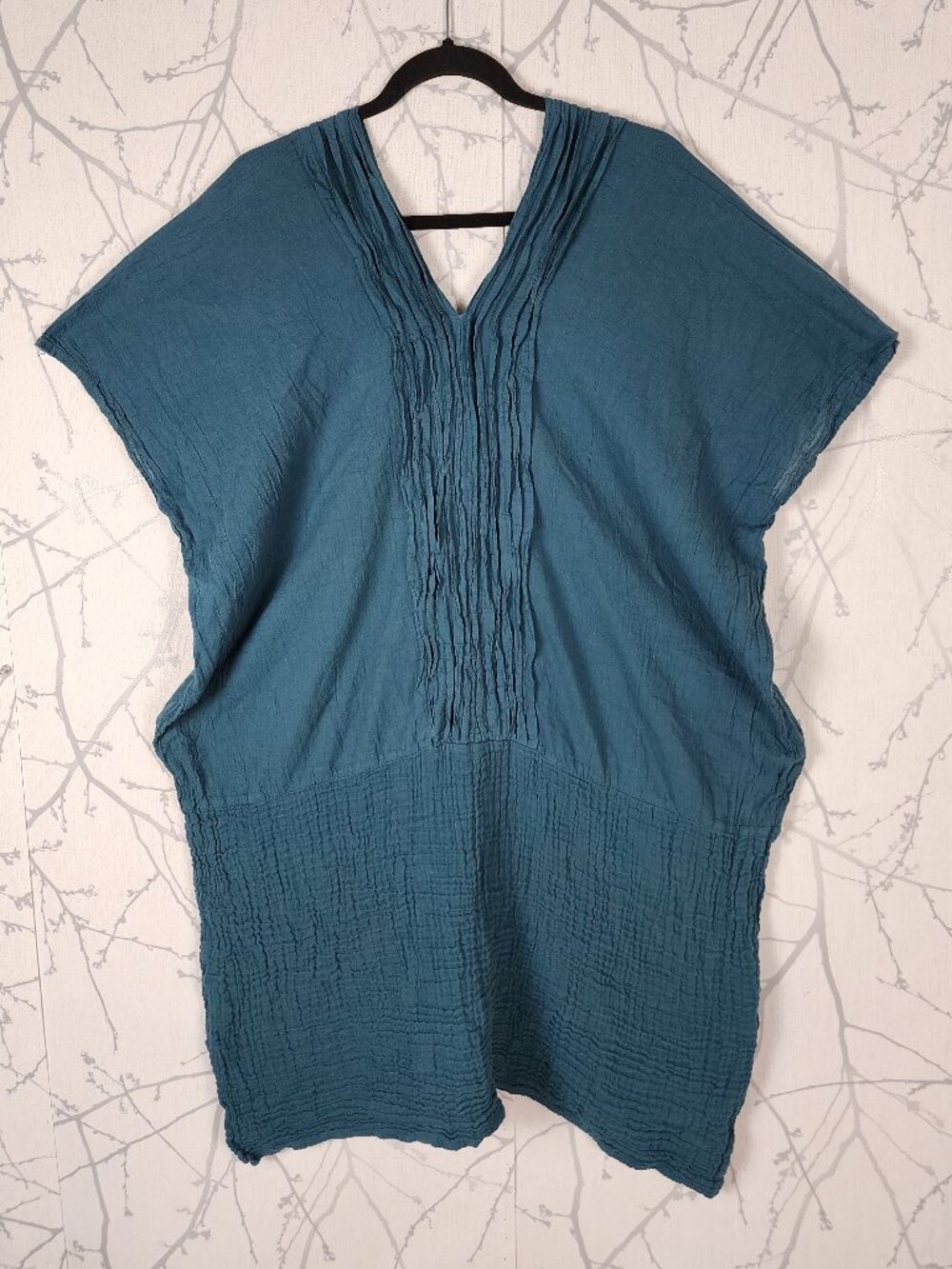 Thai Made Teal Cotton Gauze Pintuck Kaftan Dress